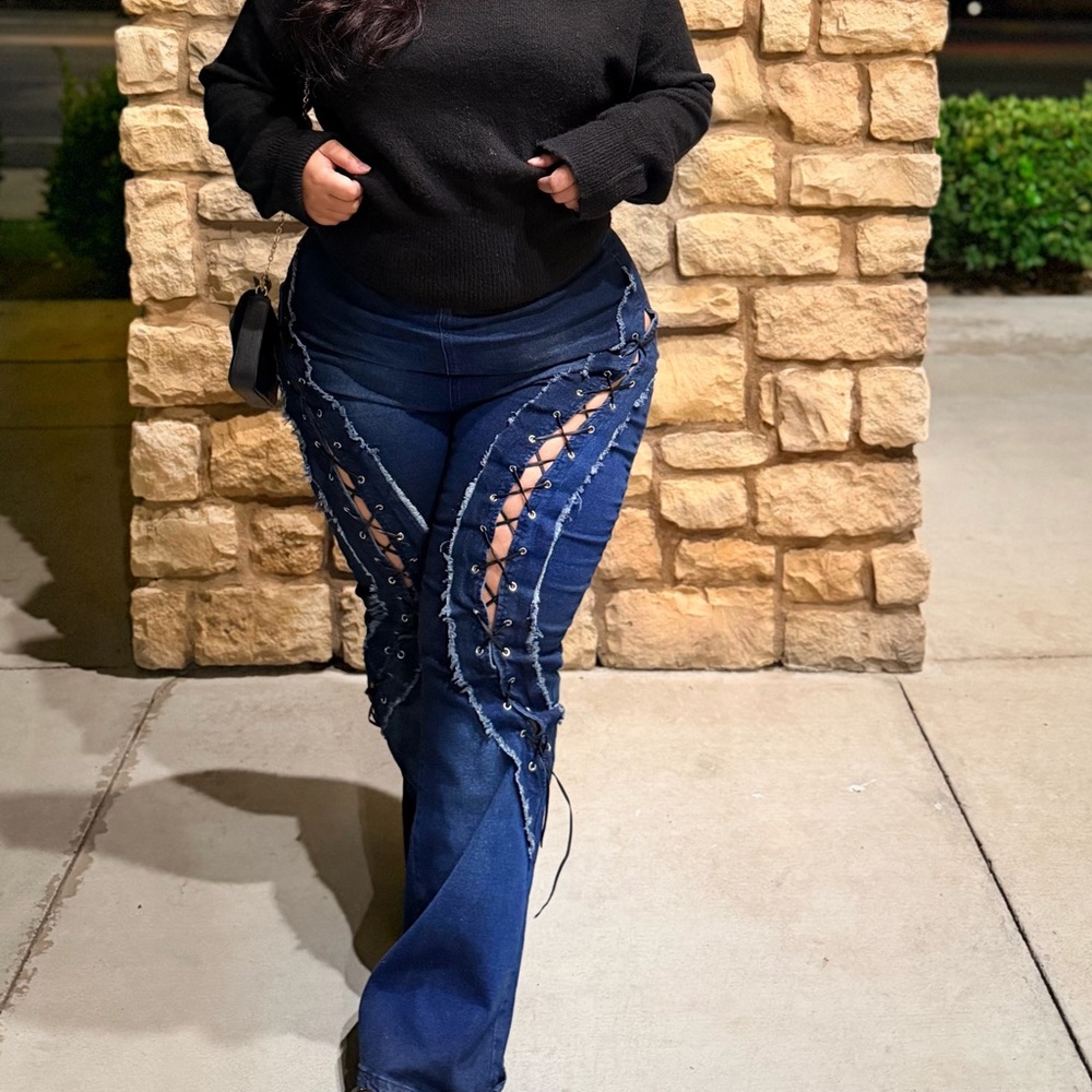 Blue Lace-Up Jeans